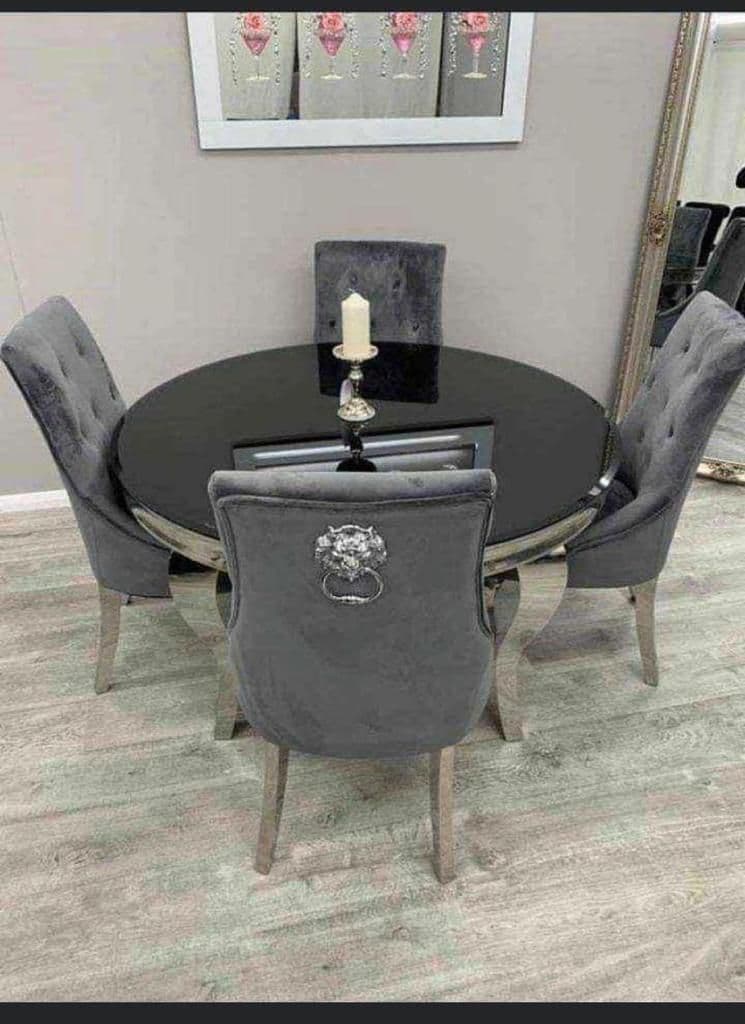 Elouise Round Black New York Dining Set, Dark Grey Dining Room Chairs Set Of 4