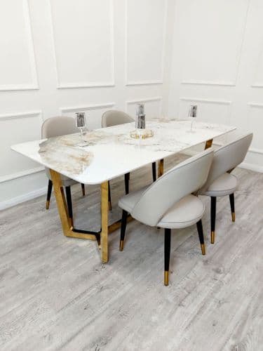 Lukan 1.8m Gold Sintered Stone Top Table  with 4 Astra  Chairs