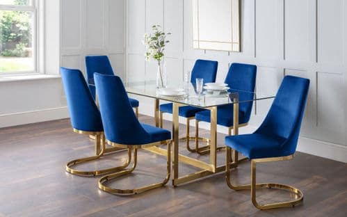 Minsoto Dining Table & Viota Blue Dining Chairs
