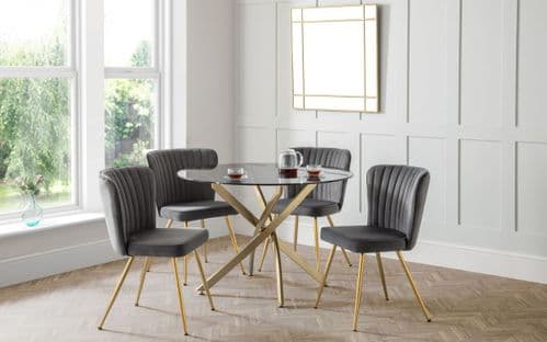 Monso Round Table & 4 Candice Grey Dining Chairs