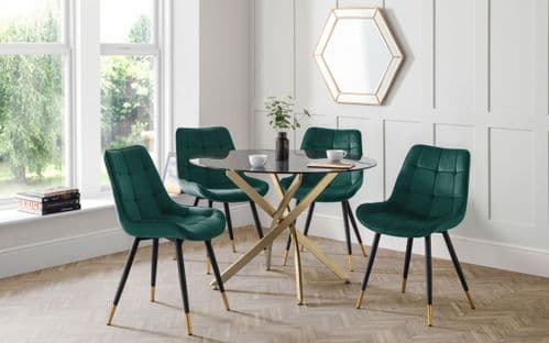 Monso Round Table & 4 Green Hunso Dining Chairs