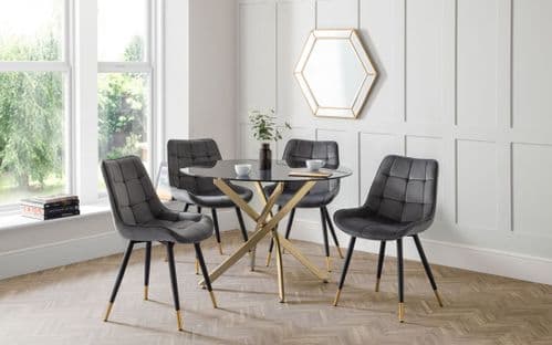 Monso Round Table & 4 Grey Hunso Dining Chairs