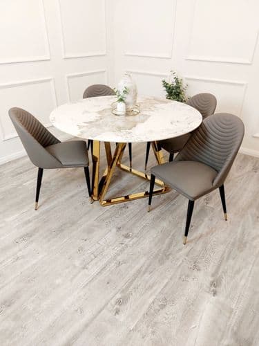Nyros 1.2 Sintered Stone Top Round Dining Table with 4 Alba Chairs