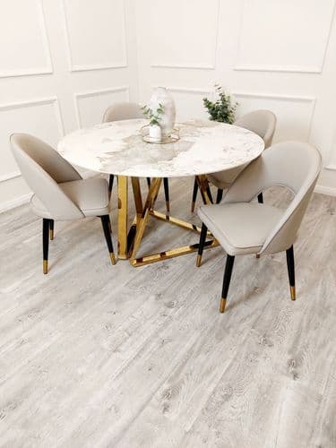 Nyros 1.2 Sintered Stone Top Round Dining Table with 4 Astra Chairs