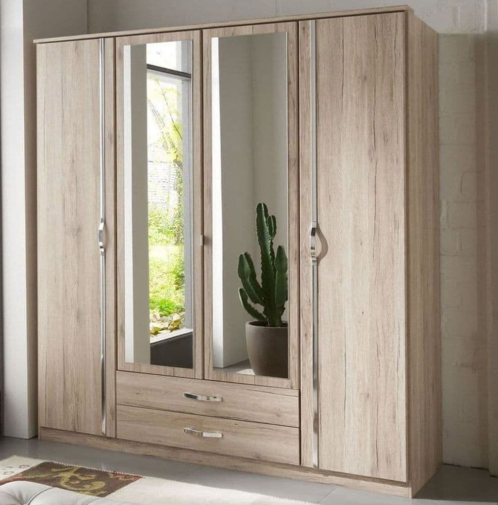Zinc 4 Door Com-bi Wardrobe In Stylish Oak