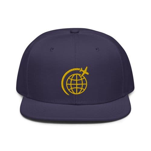Aviation Themed Embroidered Snapback Baseball Cap / Hat Airplane Around The World Logo
