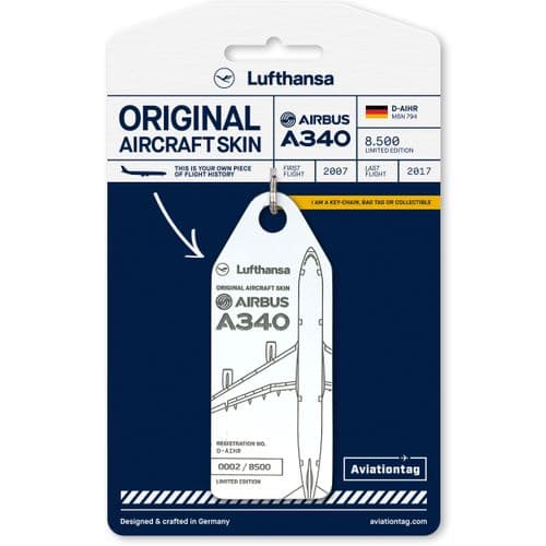 Aviationtag Lufthansa A340-600 Genuine Aircraft Skin Tag D-AIHR - White