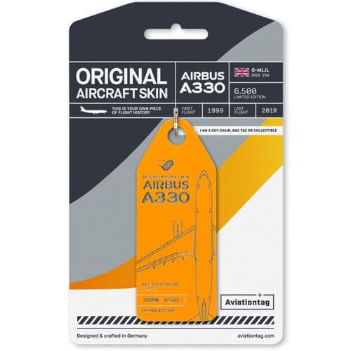 Aviationtag Thomas Cook Airways Airbus A330-200 Genuine Aircraft Skin Tag G-MLJL - Yellow