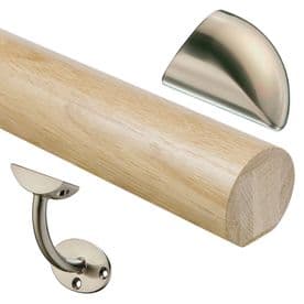Fusion White Oak 54mm Mopstick Round Wall Handrail Kit in Brushed Nickel