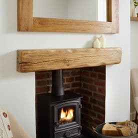 Solid Oak Beam Rustic Character Mantel Shelf - Aged & Flamed