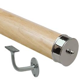 Solid White Oak 44mm  Mopstick Wall Mounted Hand Rail Kit in Chrome